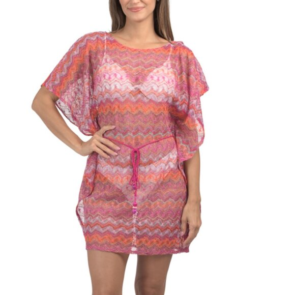NWT Trina Turk Athena Belted Caftan Lace Crocheted Mini Cover Up Size S-M - Picture 2 of 8